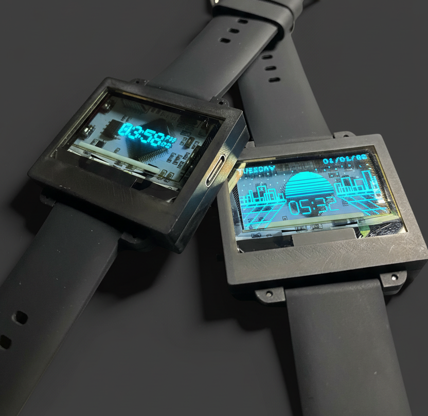 Smartwatches with natural lighting on dark background