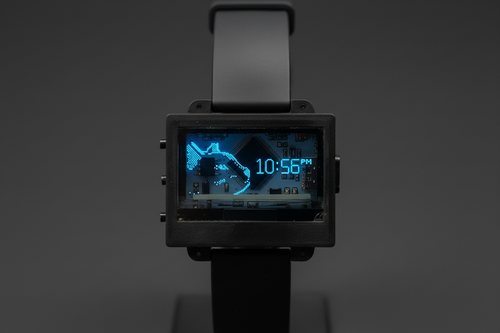 Transparent OLED Watch with Cat Animation - Clean Dark Background